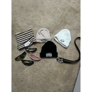 Lot Of Y2K Beanies/ Hats Skull Cap Belt And Sun Glasses